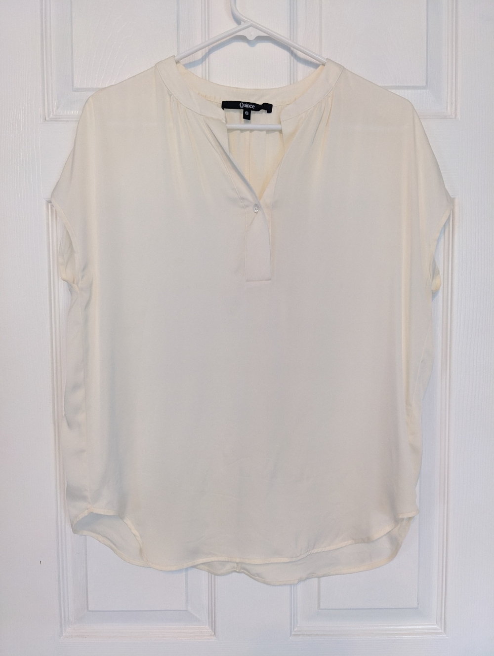 Quince Ivory Split-Neck Short-Sleeve Blouse
